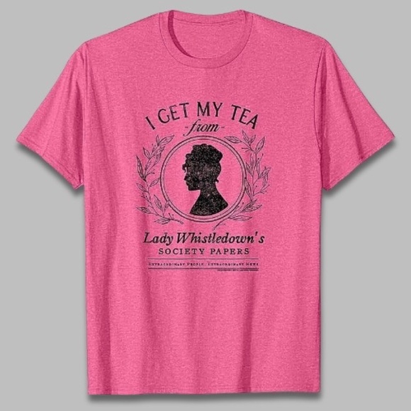 Bridgerton Graphic Tee Shirt Lady Whistledown Crew Neckline Pink W US 3XL NWOT - Picture 1 of 6